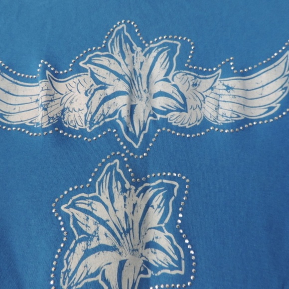 Final Price - Auangard USA Blouse Women's Top Blue Bejeweled Sm - Picture 4 of 5